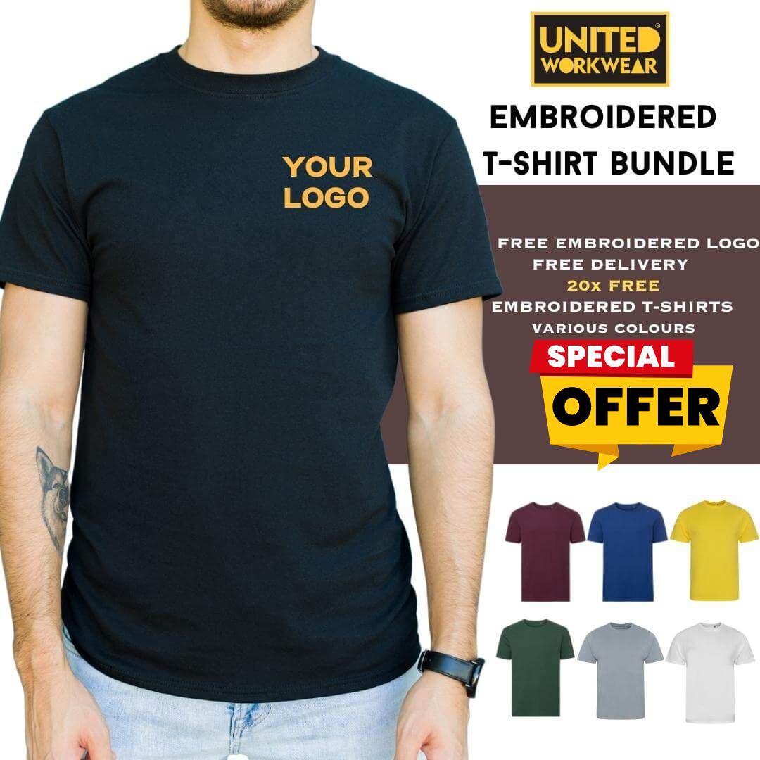 t-shirt bundles 20 embroidered t-shirts-united workwear-special offer