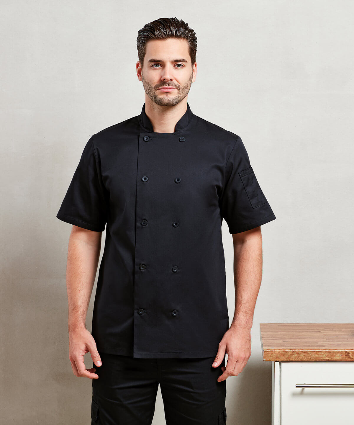 Premier Short Sleeve Chef's Jacket UK - black chef's jacket