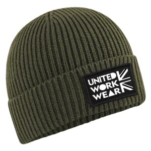 united workwear patch beanie hat -green