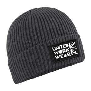 united workwear patch beanie hat -grey