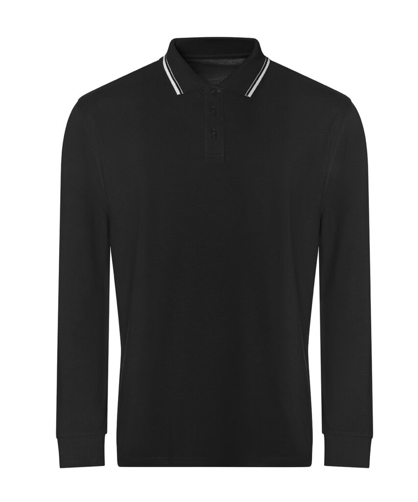 Men's Long Sleeve Tipped Polo Shirt - black