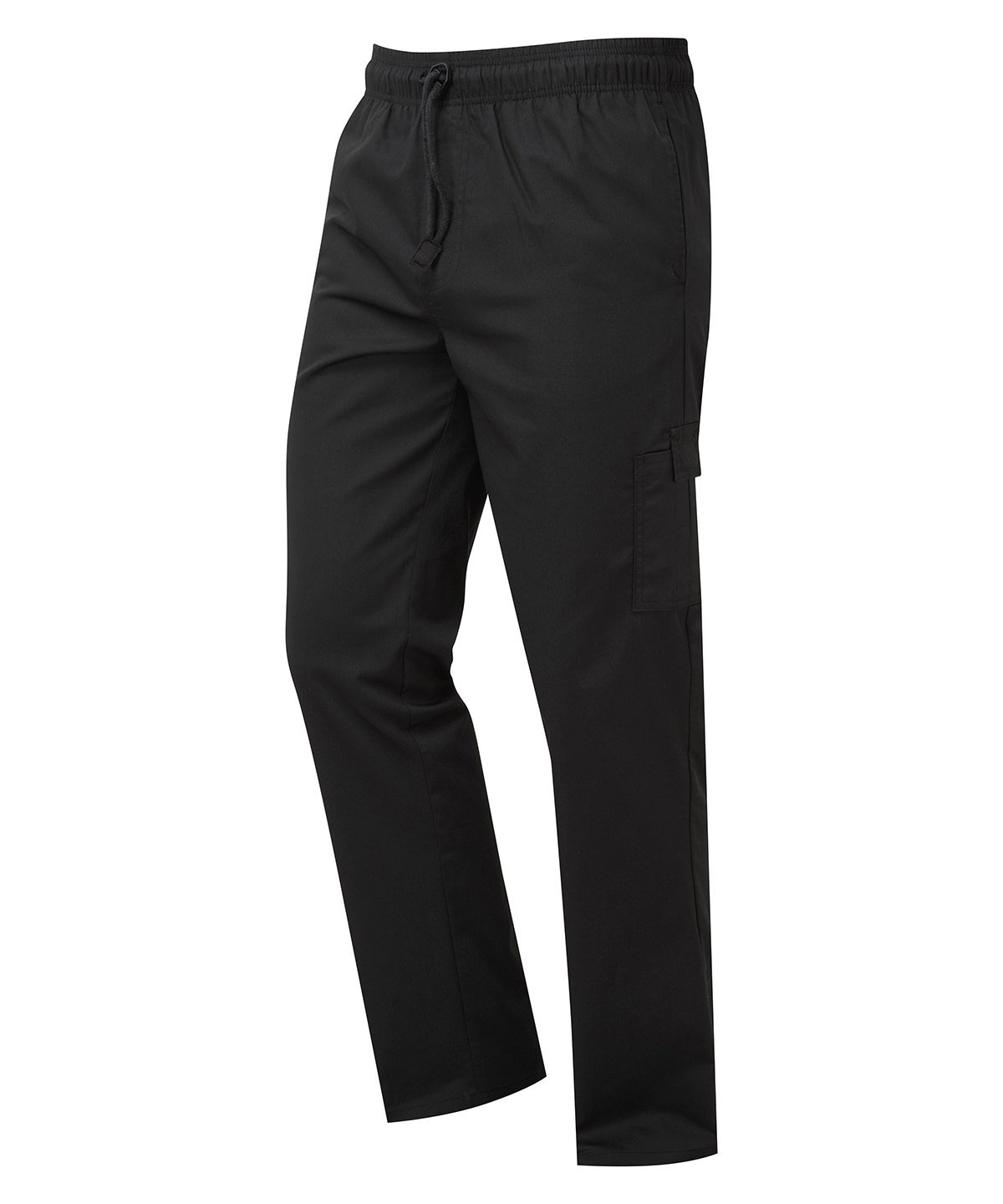 Chef's Essential Cargo Pocket Trousers with drawcord waist and tear-release mobile-friendly leg pockets, designed for professional kitchen use.