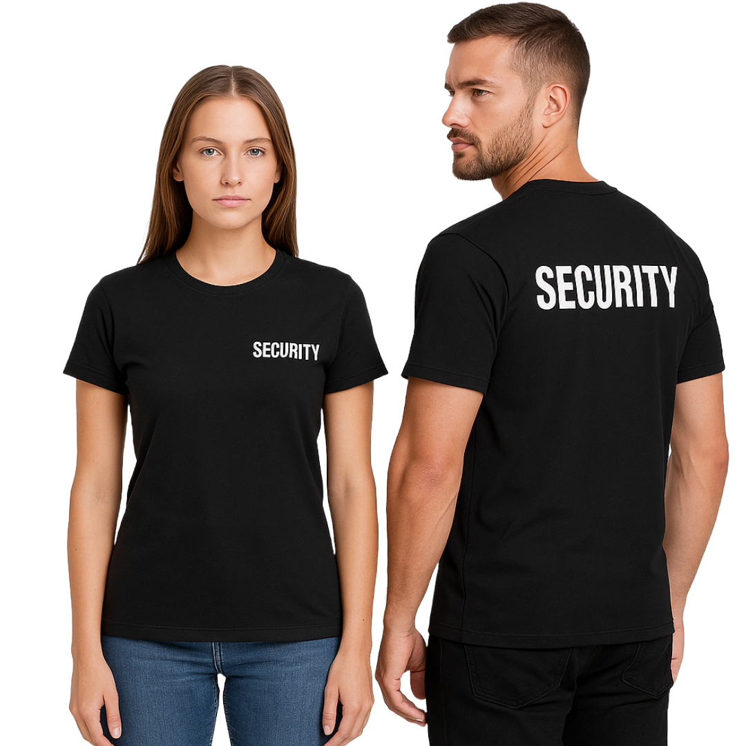 unisex security t-shirt-front and back printed black top-united workwear