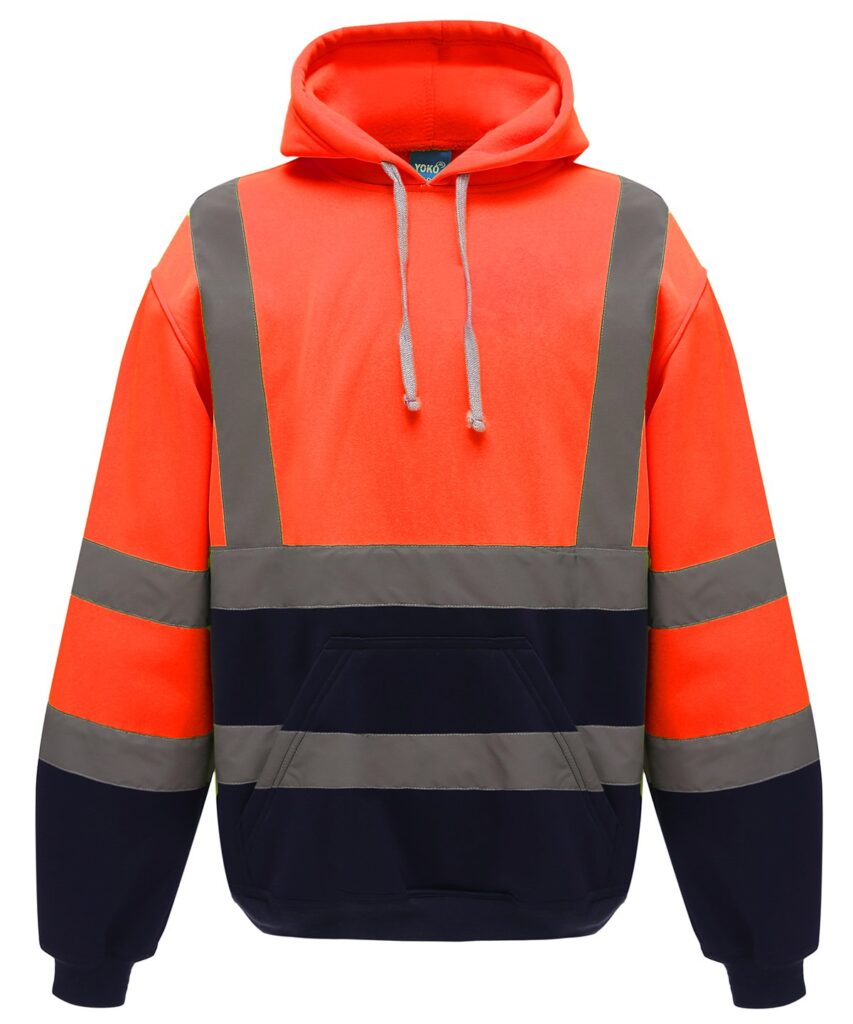 Hi-Vis Pull-Over Hoodie-water-repellent hoodie-orange navy