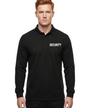 Men's long sleeve security polo shirt black-front