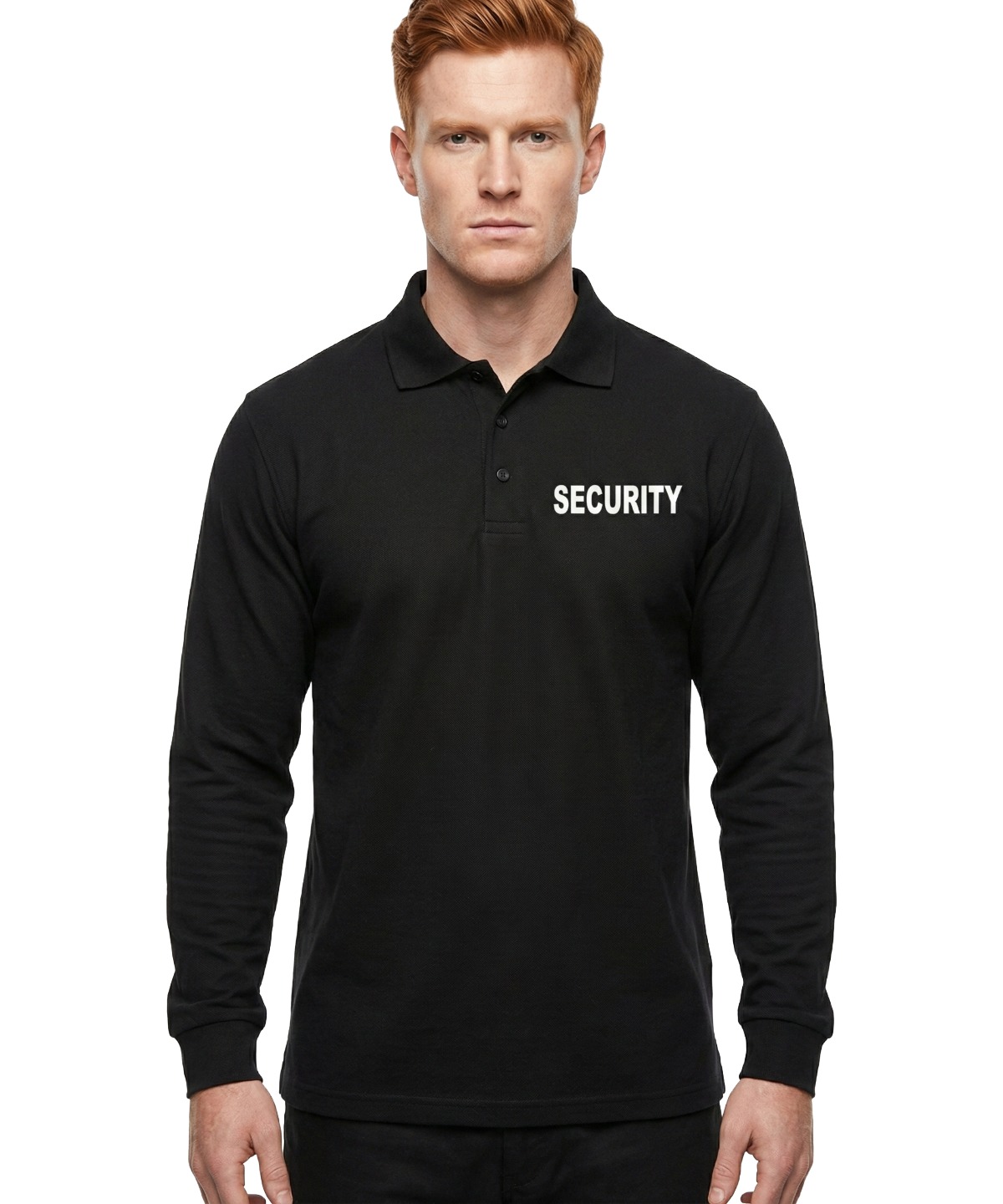 Men's long sleeve security polo shirt black-front