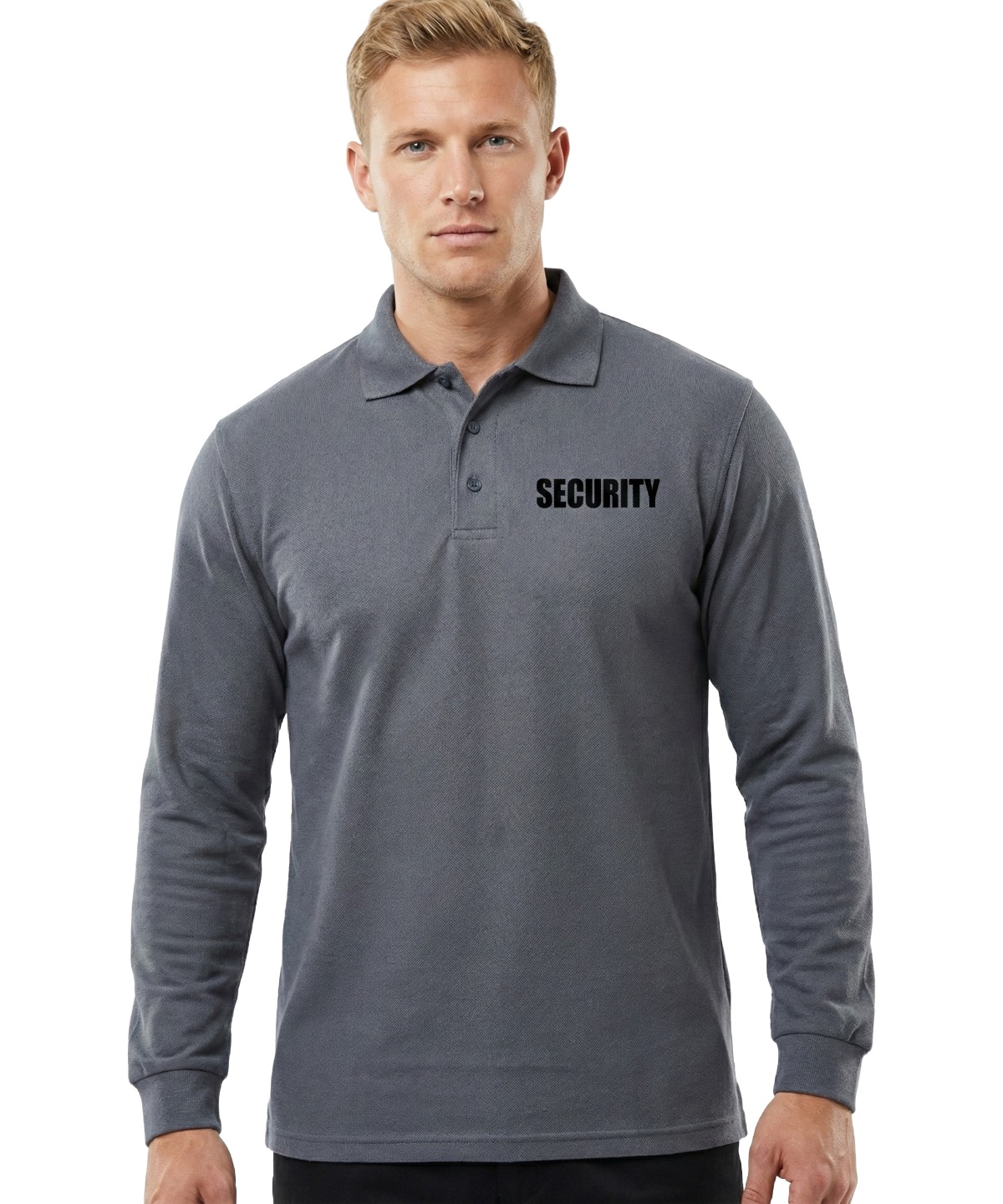men's long sleeve security polo shirt-grey front