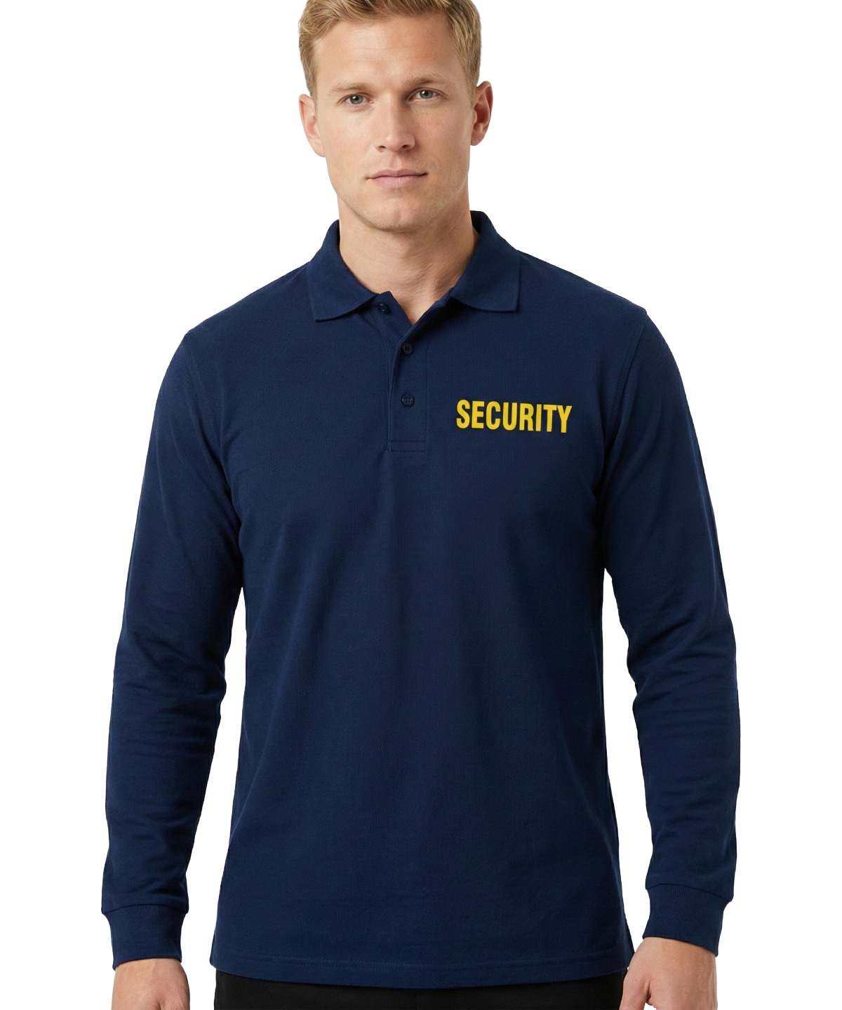 men's long sleeve security polo shirt-navy-front
